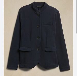Banana Republic Factory Pique Band-Collar Blazer Navy Size Medium Petite